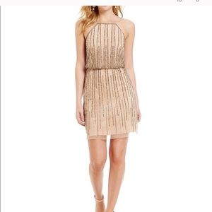 Gianna Bini Isla beaded nude mini dress